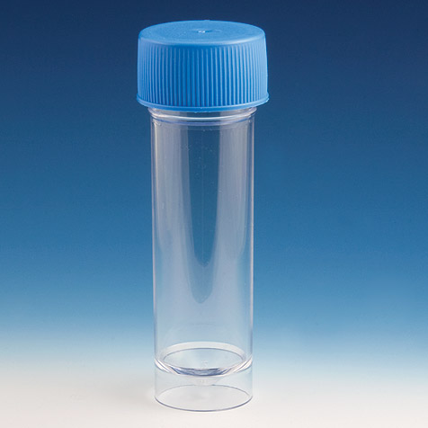 Globe Scientific Container, Universal, 30mL, Attached Screwcap, PS, Conical Bottom, Self-Standing, 100/Bag, 5 Bags/Unit Image